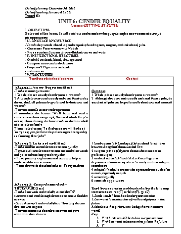 Giáo án Tiếng Anh Lớp 10 (Global success) - Period 52 to 59 - Unit 6: Gender Equality - Năm học 2022-2023