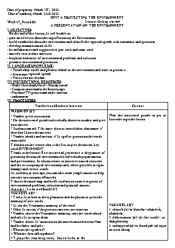 Giáo án Tiếng Anh Lớp 10 (Global success) - Period 80 to 87 - Unit 9: Protecting The Environment - Năm học 2022-2023