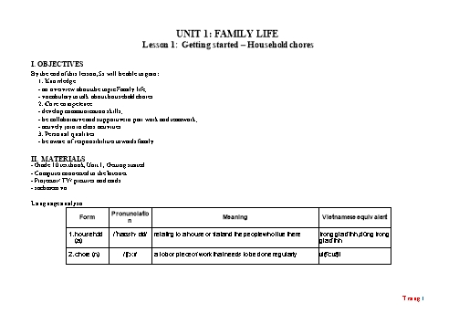 Giáo án Tiếng Anh Lớp 10 (Global success) - Unit 1: Family Life