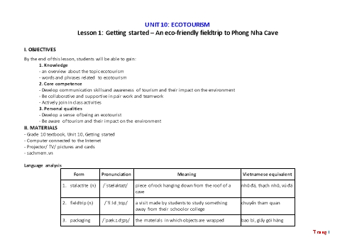 Giáo án Tiếng Anh Lớp 10 (Global success) - Unit 10: Ecotourism