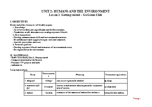 Giáo án Tiếng Anh Lớp 10 (Global success) - Unit 2: Humans and The Environment