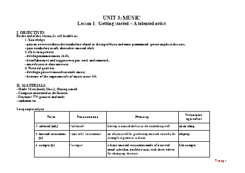 Giáo án Tiếng Anh Lớp 10 (Global success) - Unit 3: Music