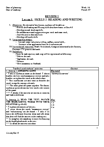 Giáo án Tiếng Anh Lớp 10 (Global Success) - Week 16, Period 47 - Review 2 (Skills 2)