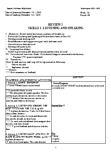 Giáo án Tiếng Anh Lớp 10 (Global Success) - Week 16, Period 48 - Review 2 (Skills 1) - Năm học 2022-2023 - Nguyen Viet Xuan High School