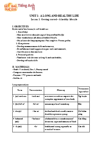 Giáo án Tiếng Anh Lớp 11 (Global success) - Unit 1: A Long and Healthy Life