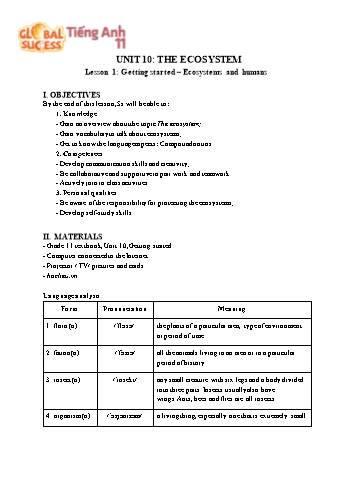 Giáo án Tiếng Anh Lớp 11 (Global success) - Unit 10: The Ecosystem