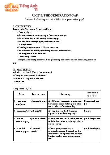 Giáo án Tiếng Anh Lớp 11 (Global success) - Unit 2: The Generation Gap