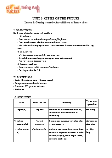 Giáo án Tiếng Anh Lớp 11 (Global success) - Unit 3: Cities of The Future