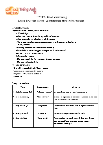 Giáo án Tiếng Anh Lớp 11 (Global success) - Unit 5: Global warming