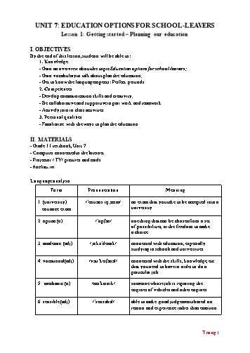 Giáo án Tiếng Anh Lớp 11 (Global success) - Unit 7 to 10