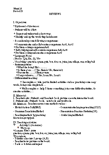 Giáo án Tiếng Anh Lớp 2 (Global success) - Period 29+30+31: Review 1