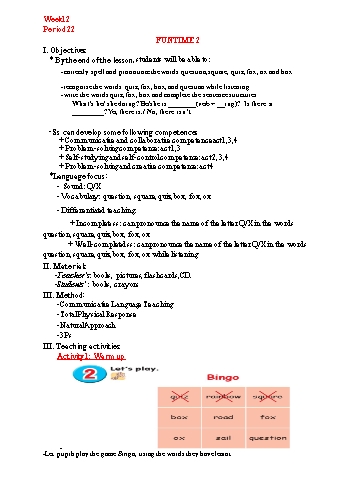 Giáo án Tiếng Anh Lớp 2 (Global success) - Week 12, Period 22: Fun Time 2