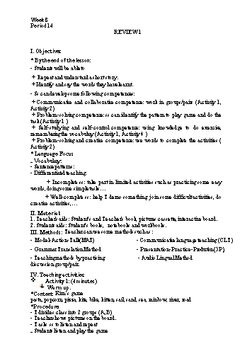 Giáo án Tiếng Anh Lớp 2 (Global success) - Week 8, Period 14: Review 1