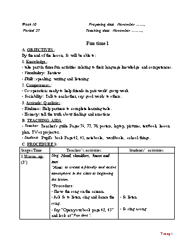 Giáo án Tiếng Anh Lớp 3 (Global success) - Tuần 10