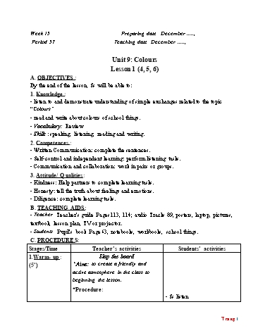 Giáo án Tiếng Anh Lớp 3 (Global success) - Tuần 15