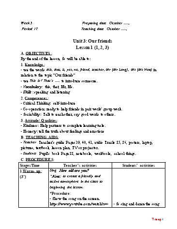 Giáo án Tiếng Anh Lớp 3 (Global success) - Tuần 5