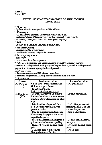 Giáo án Tiếng Anh Lớp 4 (Global Success) - Period 127 to 136 - Unit 20: What are you going to do this summer