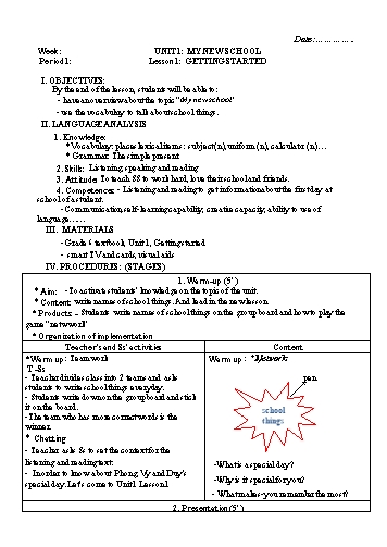 Giáo án Tiếng Anh Lớp 6 (Global success) - Chương trình học kì I