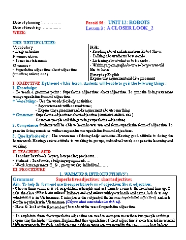 Giáo án Tiếng Anh Lớp 6 (Global success) - Period 96 - Unit 12: Robots. Lesson 3: A Closer look-2