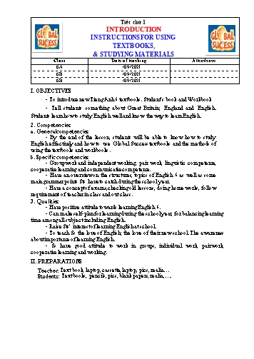 Giáo án Tiếng Anh Lớp 6 (Global success) - Unit 1: My new school - Năm học 2021-2022