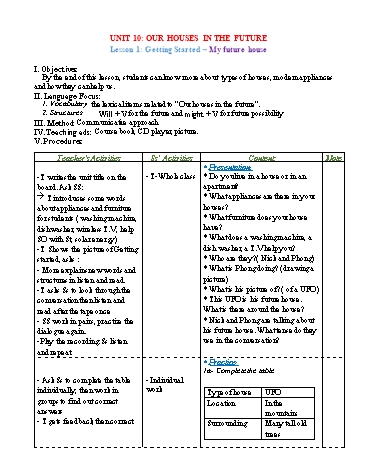 Giáo án Tiếng Anh Lớp 6 (Global success) - Unit 10: Our houses in the future
