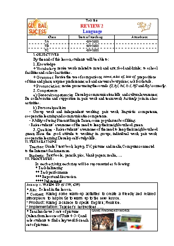 Giáo án Tiếng Anh Lớp 7 (Global success) - Review 2. Language - Năm học 2022-2023