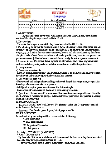 Giáo án Tiếng Anh Lớp 7 (Global success) - Review 4. Language - Năm học 2022-2023