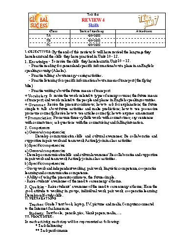Giáo án Tiếng Anh Lớp 7 (Global success) - Review 4. Skills - Năm học 2022-2023