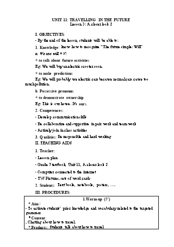 Giáo án Tiếng Anh Lớp 7 (Global Success) - Unit 11: Travelling in the future. Lesson 3: A closer look 2