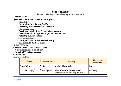 Giáo án Tiếng Anh Lớp 7 (Global success) - Unit 7 to 12