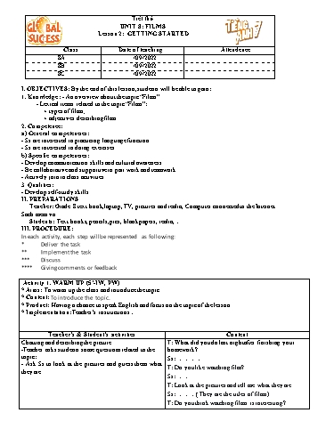 Giáo án Tiếng Anh Lớp 7 (Global success) - Unit 8: Films. Lesson 1: Getting Started - Năm học 2022-2023