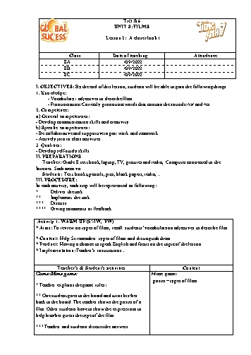 Giáo án Tiếng Anh Lớp 7 (Global success) - Unit 8: Films. Lesson 2: A Closer Look 1 - Năm học 2022-2023