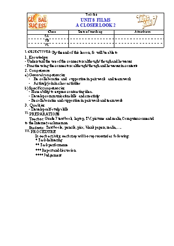 Giáo án Tiếng Anh Lớp 7 (Global success) - Unit 8: Films. Lesson 3: A Closer Look 2 - Năm học 2022-2023