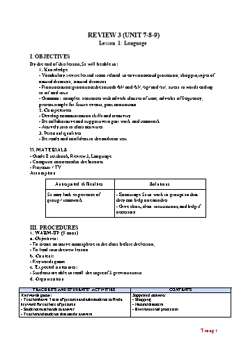 Giáo án Tiếng Anh Lớp 8 (Global Success) - Review 3 (Unit 7, 8, 9). Lesson 1+2