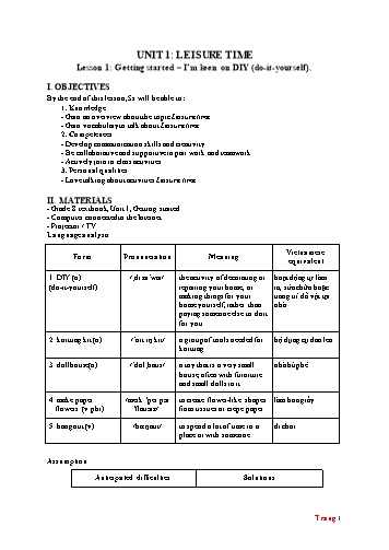 Giáo án Tiếng Anh Lớp 8 (Global Success) - Unit 1: Leisure Time