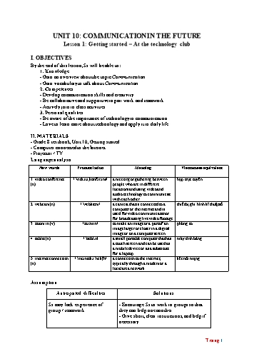 Giáo án Tiếng Anh Lớp 8 (Global Success) - Unit 10: Communication in The Future