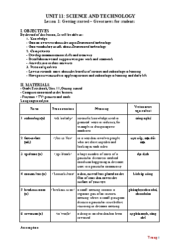 Giáo án Tiếng Anh Lớp 8 (Global Success) - Unit 11: Science and Technology