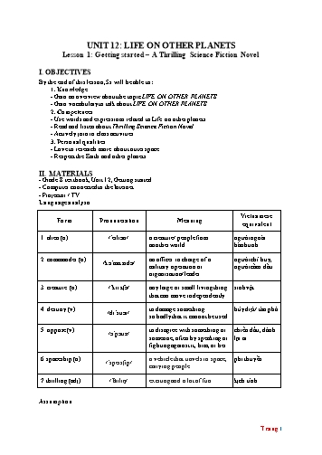 Giáo án Tiếng Anh Lớp 8 (Global Success) - Unit 12: Life on Other Planets