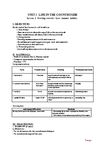 Giáo án Tiếng Anh Lớp 8 (Global Success) - Unit 2: Life in The Countryside