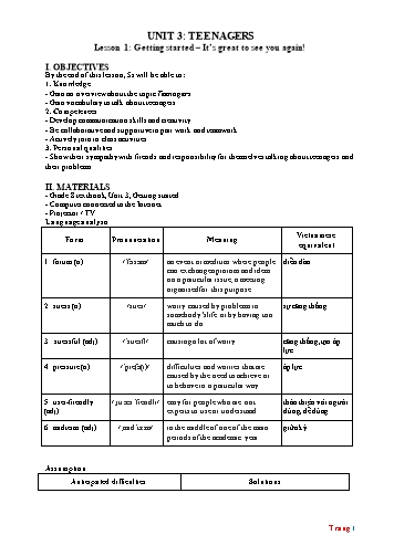 Giáo án Tiếng Anh Lớp 8 (Global Success) - Unit 3: Teenagers