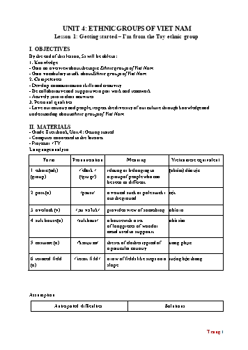 Giáo án Tiếng Anh Lớp 8 (Global Success) - Unit 4: Ethnic Groups of Viet Nam