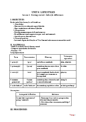 Giáo án Tiếng Anh Lớp 8 (Global Success) - Unit 6: Lifestyles