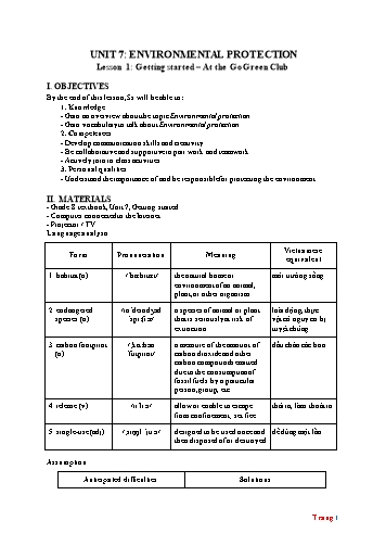 Giáo án Tiếng Anh Lớp 8 (Global Success) - Unit 7: Environmental Protection