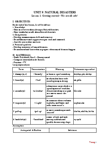 Giáo án Tiếng Anh Lớp 8 (Global Success) - Unit 9: Natural Disasters